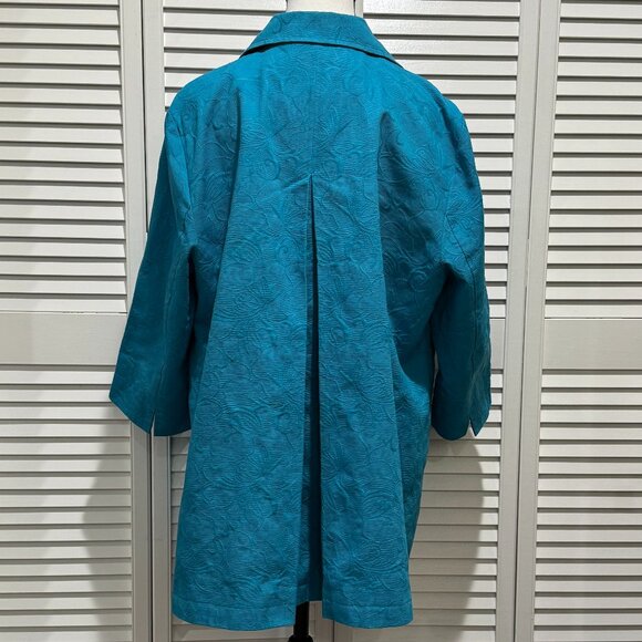 Chico’s Turquoise Textured Jacquard Button Front Jacket – Size 3P (16/18 Petite) - Picture 6 of 8